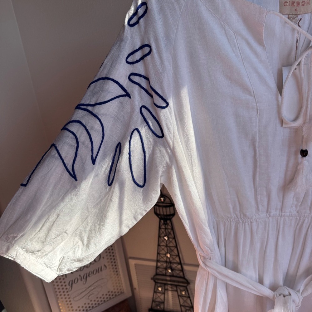 NWT Ciebon Eliza Embroidered A-Line Cotton Midi Dress in White Sz XL - Picture 9 of 16